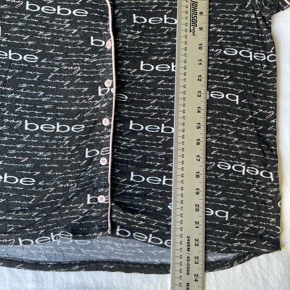 Bebe Sleepwear Women’s Short Sleeve Button Down Shirt size XL, fits like L,Black - Picture 4 of 7
